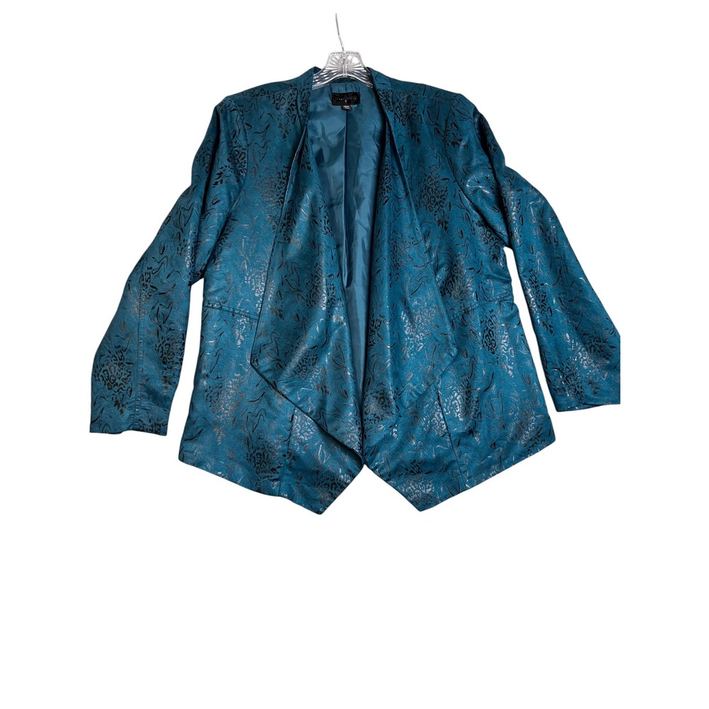 Investments II 18W Teal Metallic Open Front Blazer Jacket Jewel Tone Faux Suede - Picture 2 of 10